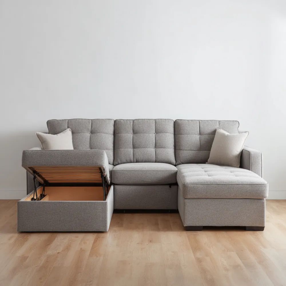 Canapé d'angle convertible tissu 250x150x85 cm - Gris Clair - Design moderne