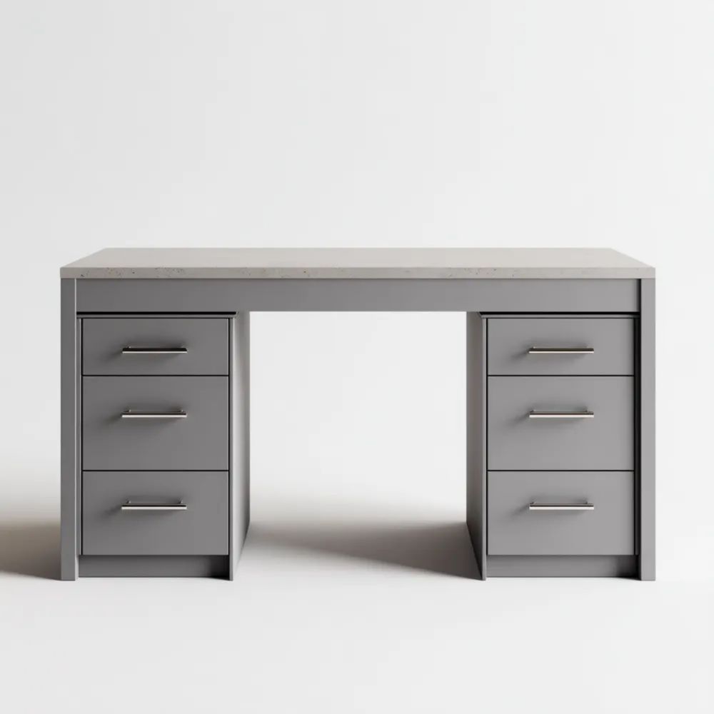 Bureau en bois composite 140x60x75 cm – Gris – Design contemporain avec tiroirs