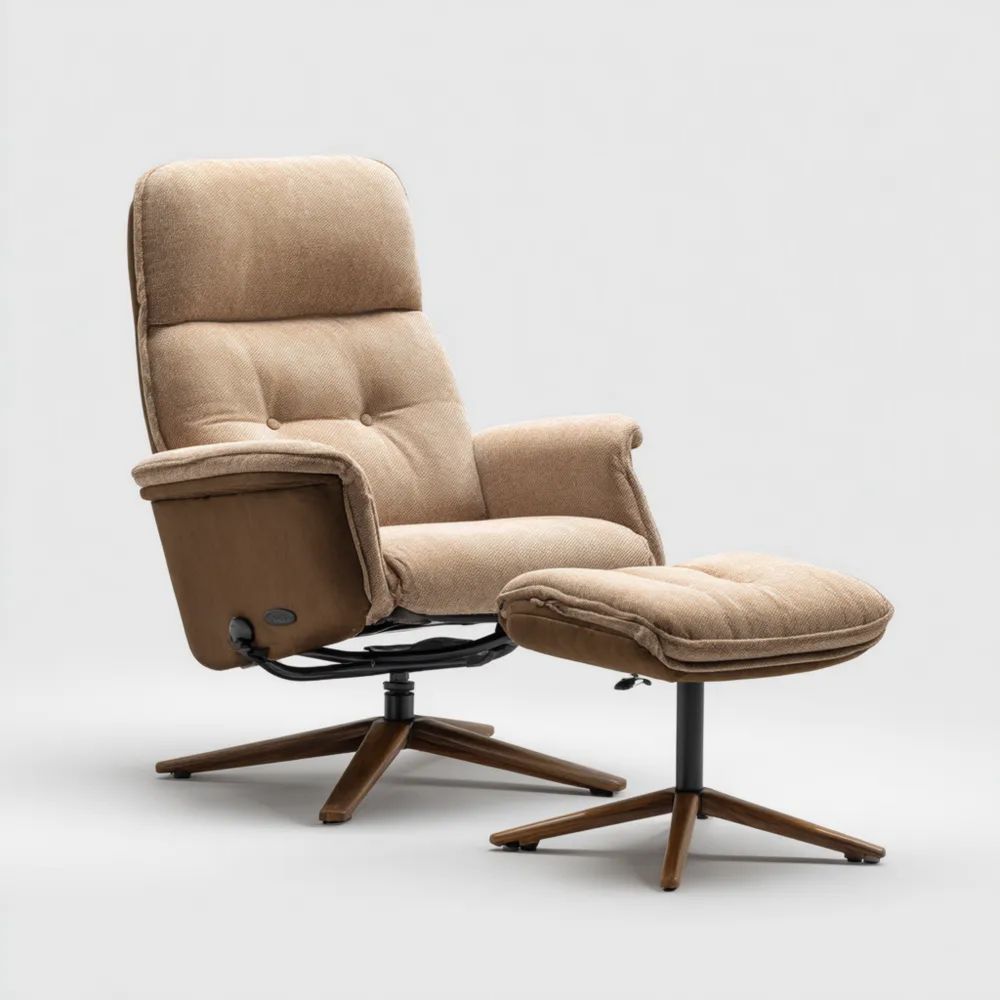 Fauteuil de détente avec repose-pieds tissu 90x78x110 cm – Beige – Design Moderne