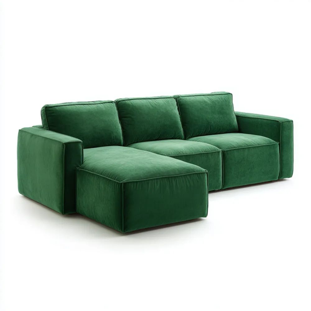Canapé d'angle Velours 250x150x90 cm – Vert Émeraude – Design Contemporain