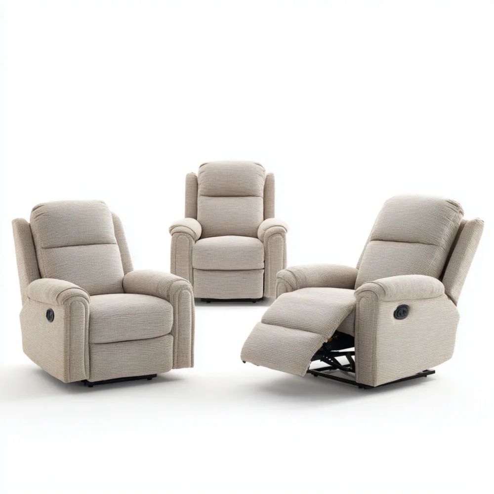 Ensemble de Fauteuils de Relaxation 3 Pièces en Tissu 102x80x101 cm - Beige