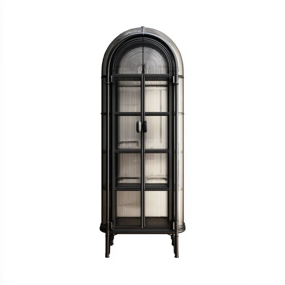 Armoire en métal Noir 180x60x45 cm – Design moderne avec portes en verre rainuré