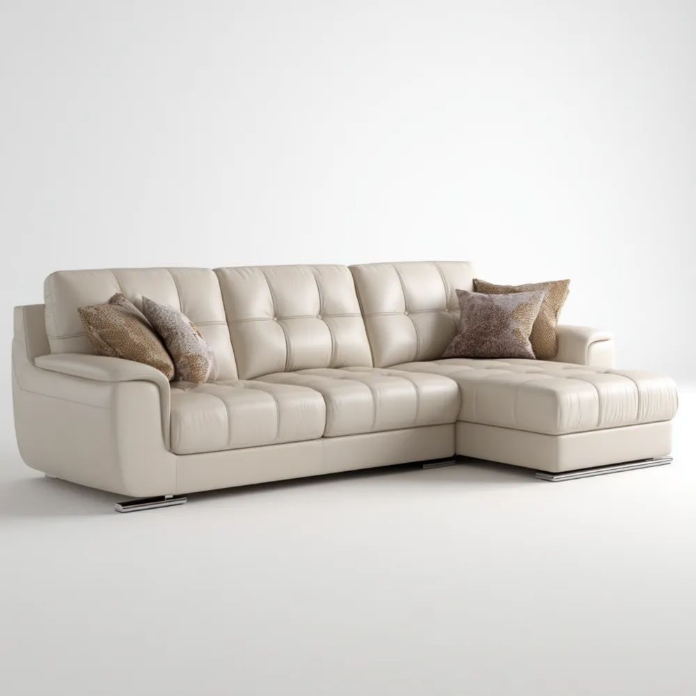 Canapé d'angle en cuir 280x160x85 cm - Beige - Design moderne