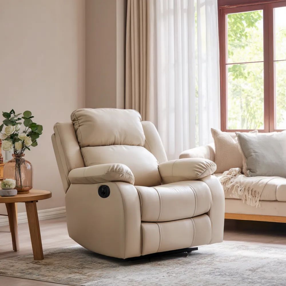 Fauteuil relax en cuir synthétique Beige - Design ergonomique 80x90x100 cm