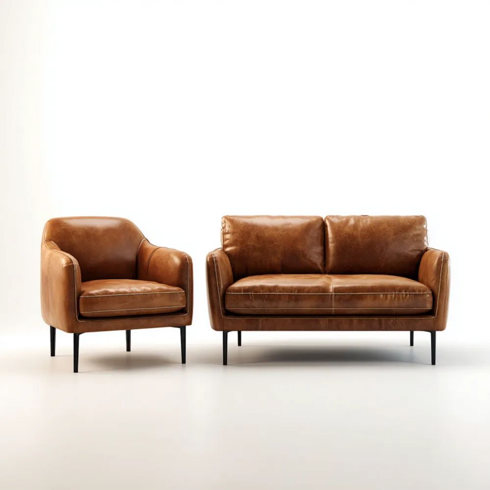 Set di divani in pelle 2 pezzi 160x85x75 cm e 90x85x75 cm Marrone - Design moderno