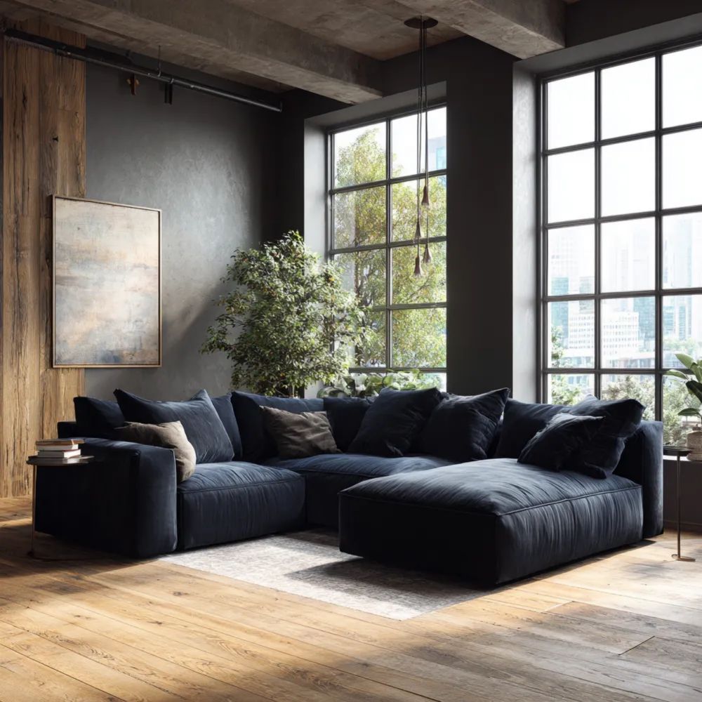 Divano angolare in tessuto 290x180x85 cm - Blu - Design moderno