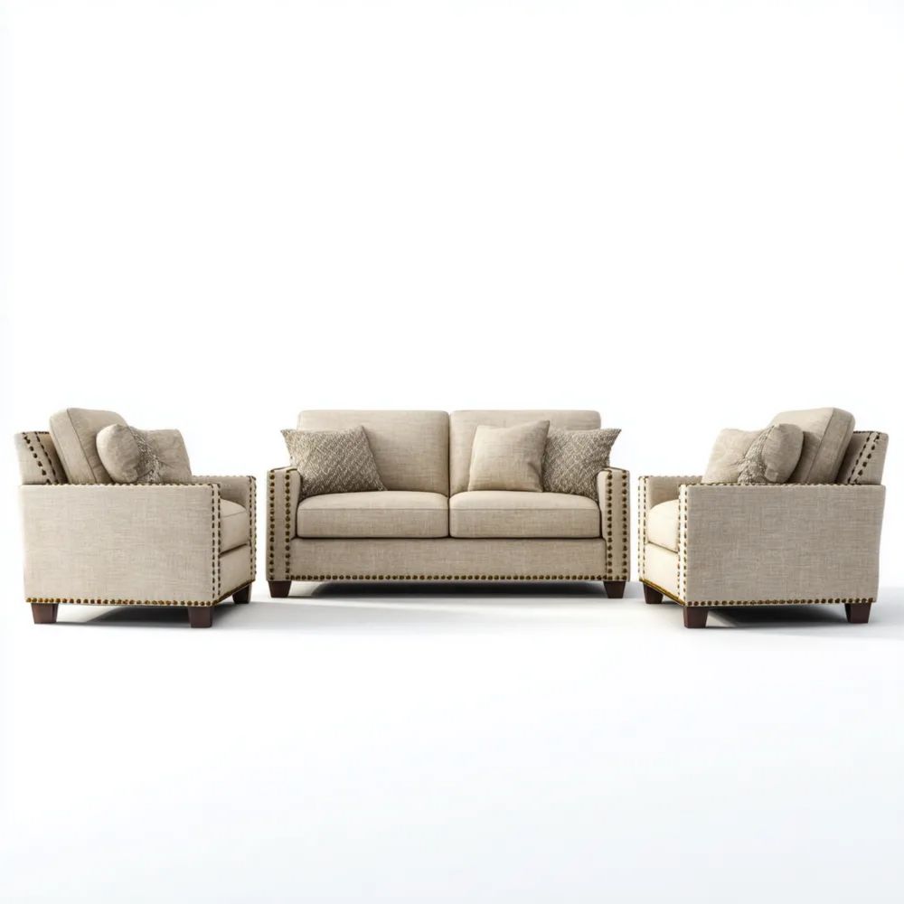 Set di divani in tessuto 200x90x85 cm - Beige - Design Classico