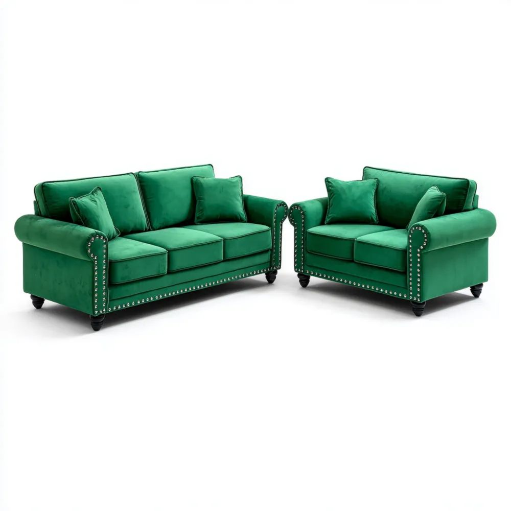 Set di divani velluto 200x90x75 cm - Verde - Design classico