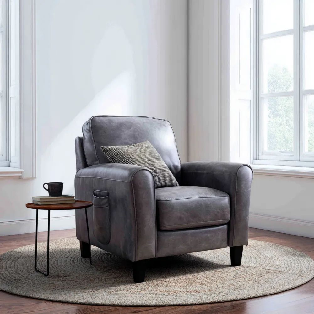 Poltrona in Pelle 90x85x100 cm - Grigio - Design Moderno