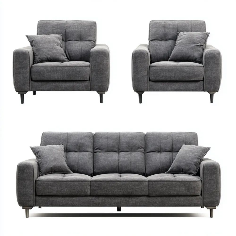 Set di Divani Tessuto Grigio 200x90x85 cm e Poltrone 90x90x85 cm - Design Contemporaneo