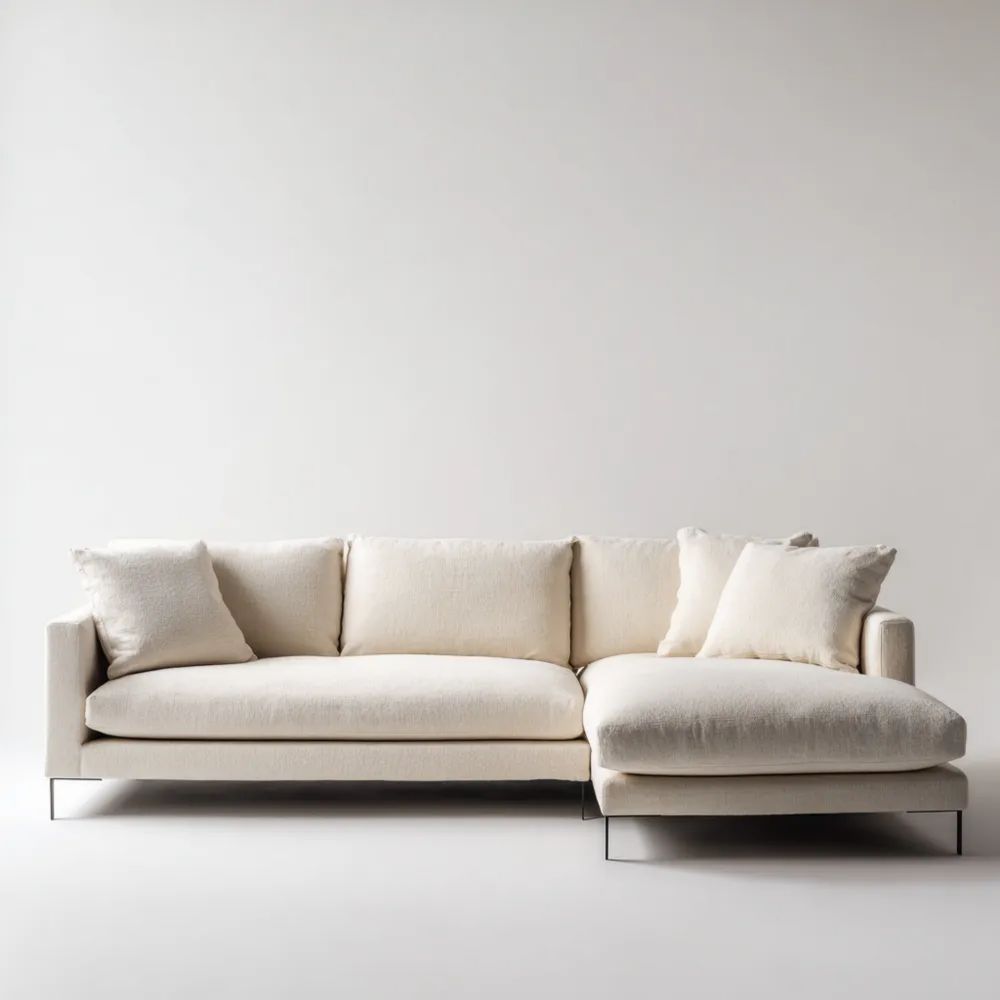 Divano angolare in tessuto 250x160x85 cm - Bianco Avorio - Design moderno