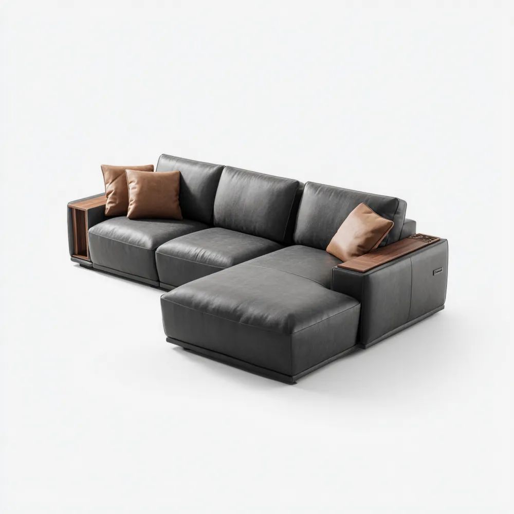 Divano angolare in pelle 250x150x85 cm - Grigio - Design moderno