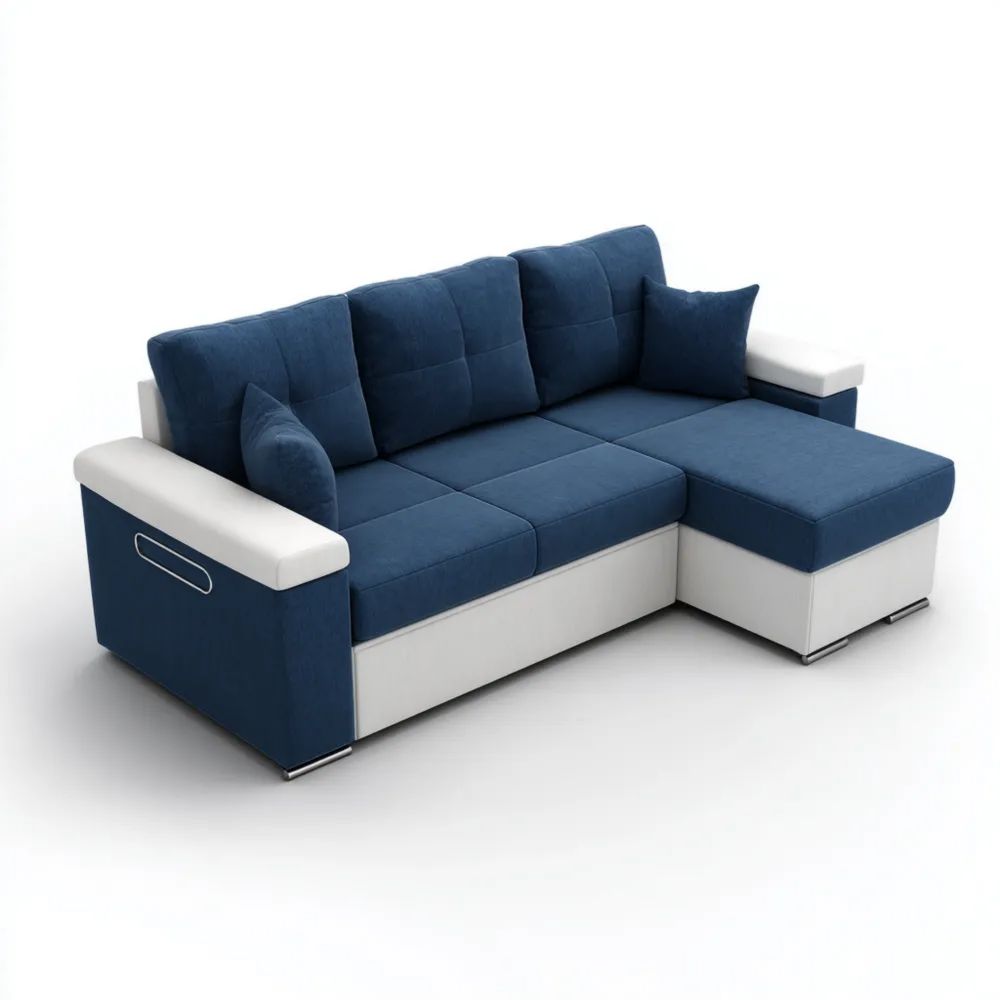 Divano angolare 250x150x90 cm in tessuto - Blu/Bianco - Design moderno