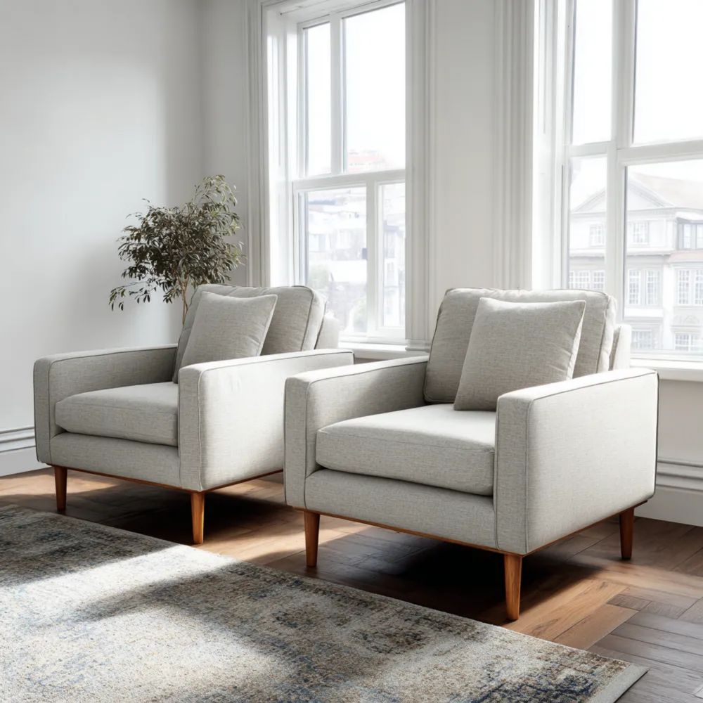 Set di 2 Poltroncine in Tessuto 85x90x88 cm - Grigio Chiaro - Design Moderno