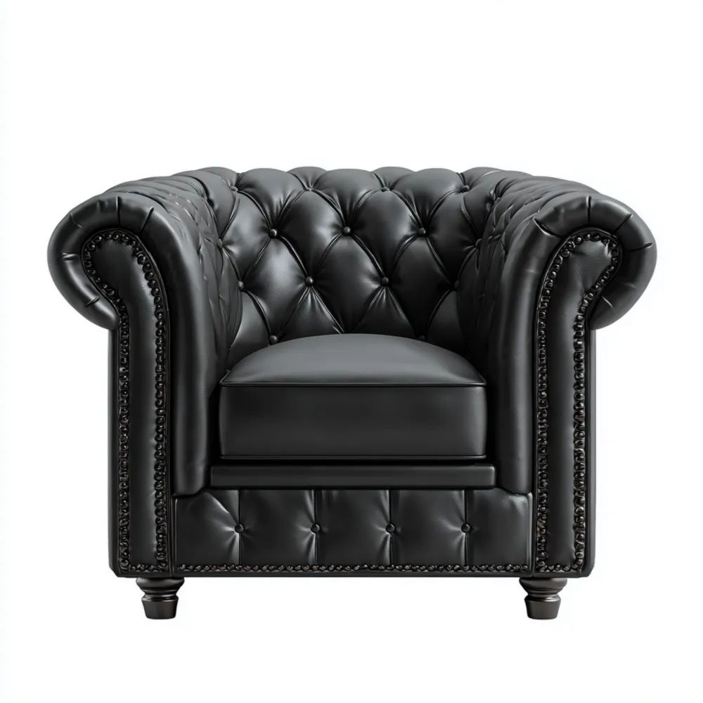 Poltrona Chesterfield in Pelle 110x90x75 cm - Nero - Design Classico