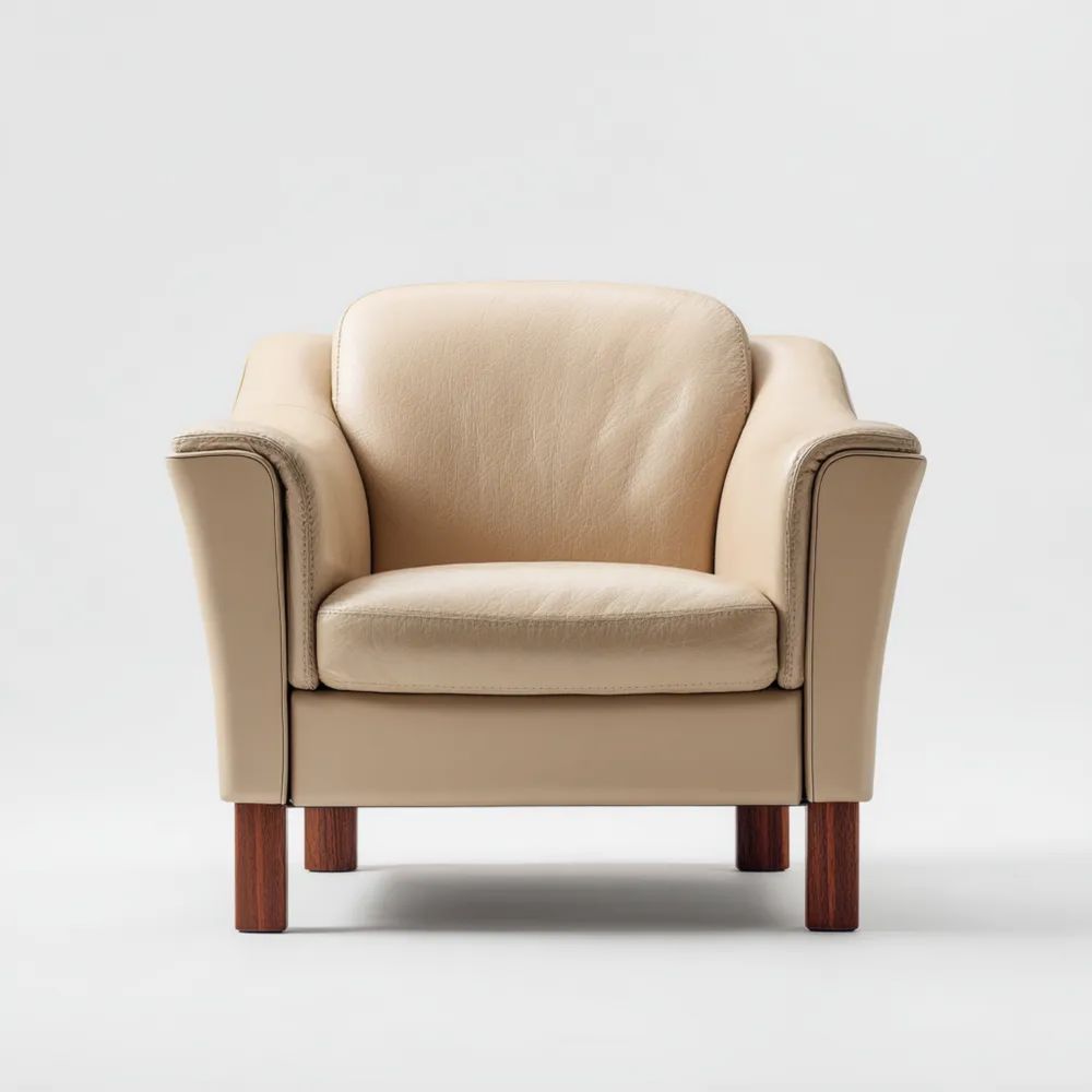 Poltrona in Pelle 90x80x85 cm - Beige - Design Classico