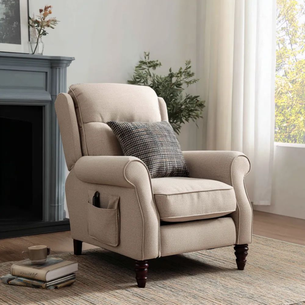 Poltrona Recliner Tessuto Beige 90x85x100 cm - Design Classico
