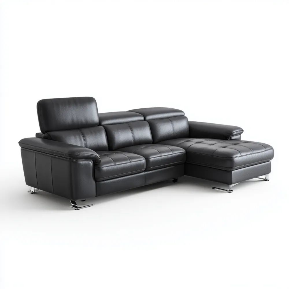 Divano angolare in pelle ecologica 250x180x90 cm - Nero - Design moderno