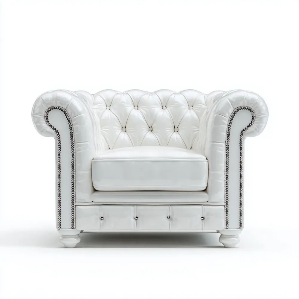 Poltrona in pelle 100x80x70 cm – Bianco – Design Classico