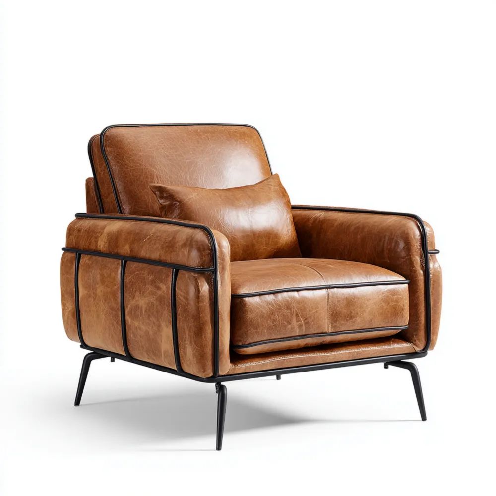 Poltrona in pelle 75x85x90 cm - Marrone - Design Industriale