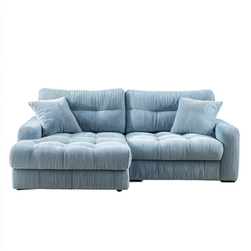 Divano ad angolo in velluto 250x150x90 cm – Azzurro – Design moderno