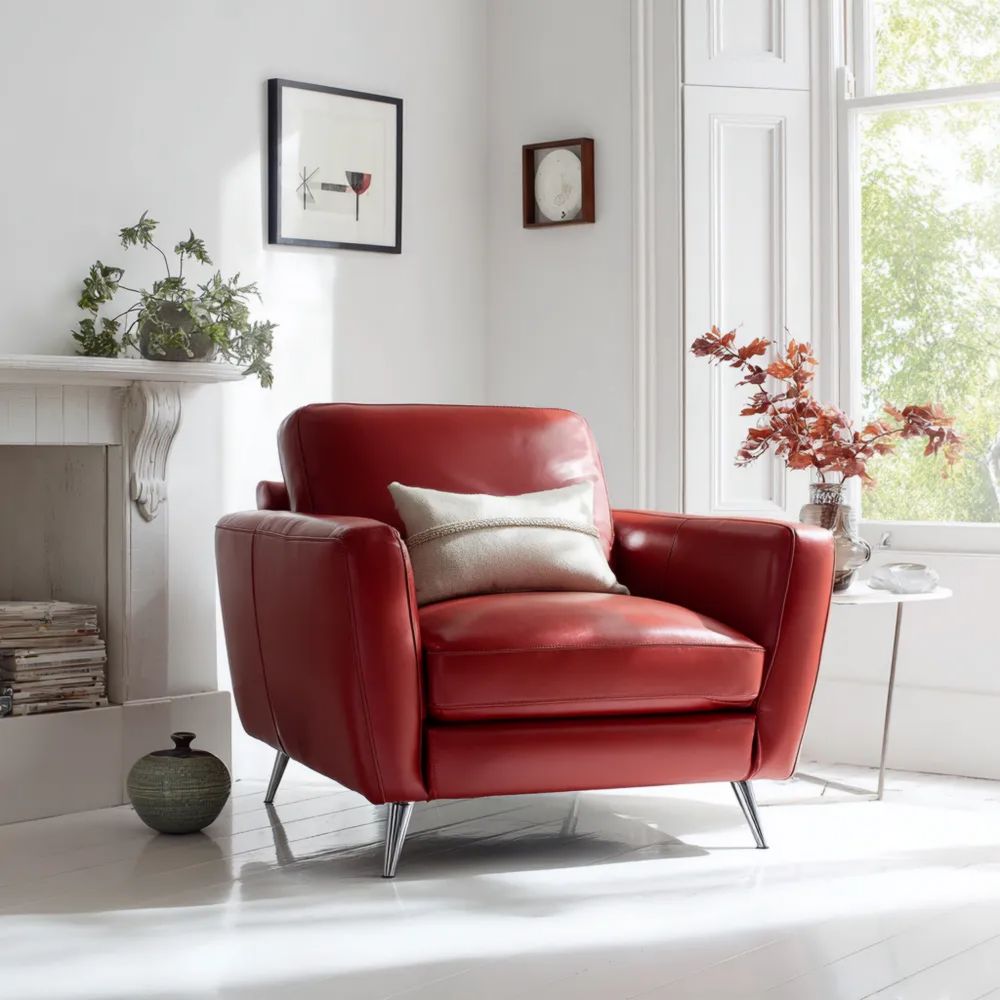 Poltrona in Pelle 90x85x75 cm – Rosso – Design Moderno