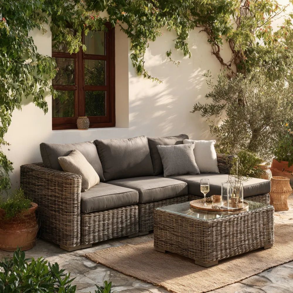 Set di divani da esterno Rattan sintetico 210x140x70 cm - Grigio - Design moderno-Relaxlano
