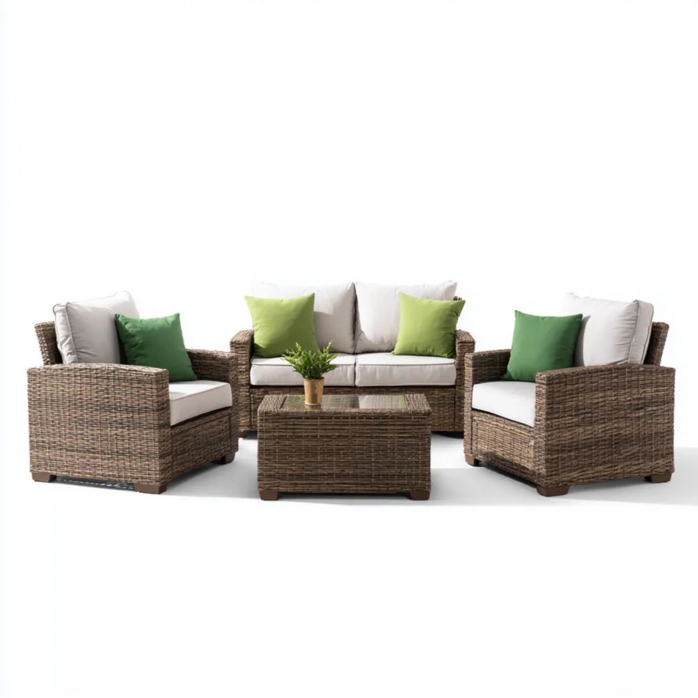 Set di divani da esterno in rattan 190x85x75 cm – Beige/Verde – Design moderno-Relaxlano