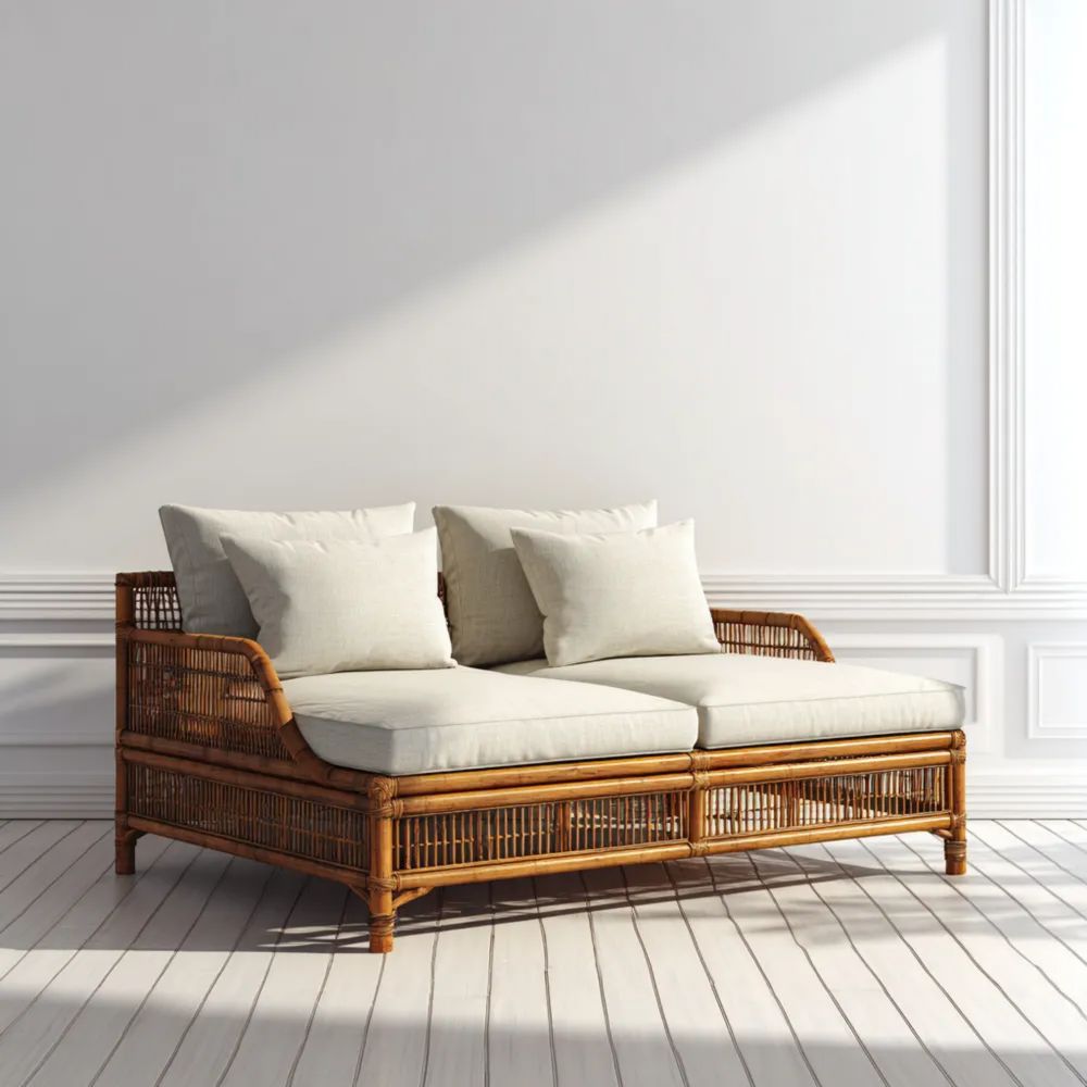 Divano prendisole in rattan - 200x90x70 cm - Beige - Design elegante-Relaxlano
