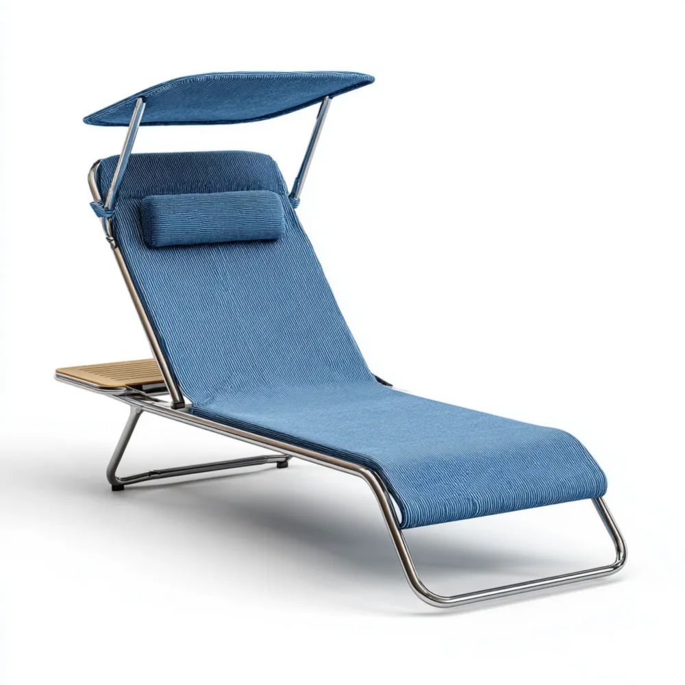 Lettino prendisole regolabile in alluminio 180x60x90 cm con tessuto Blu e parasole-Relaxlano