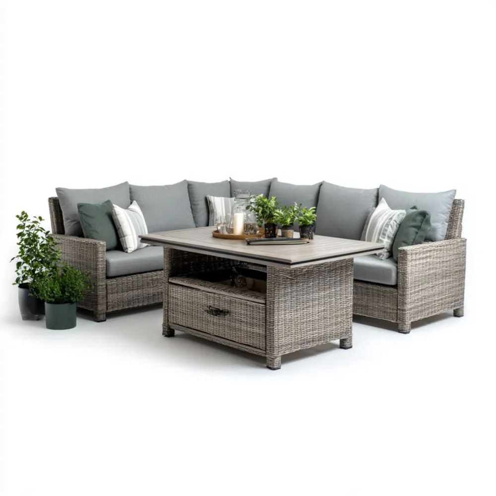 Set di divani da esterno in rattan 210x85x75 cm e tavolo 120x60x45 cm - Grigio - Design moderno-Relaxlano