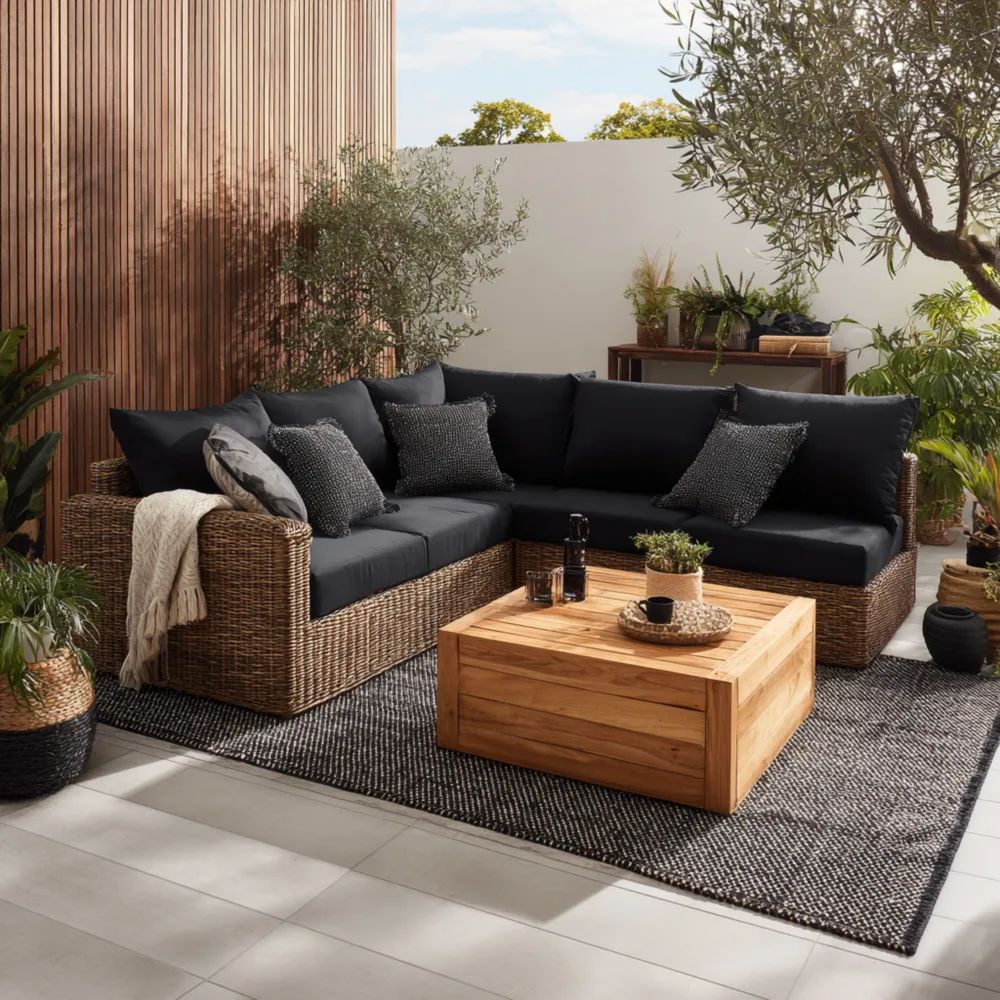 Set di divani da esterno in rattan 250x170x85 cm - Nero-Relaxlano