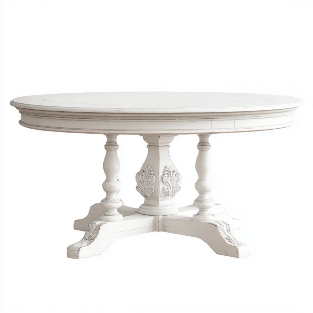 Tavolo da pranzo rotondo in legno intagliato 150x150x75 cm - Bianco - Design classico-Relaxlano