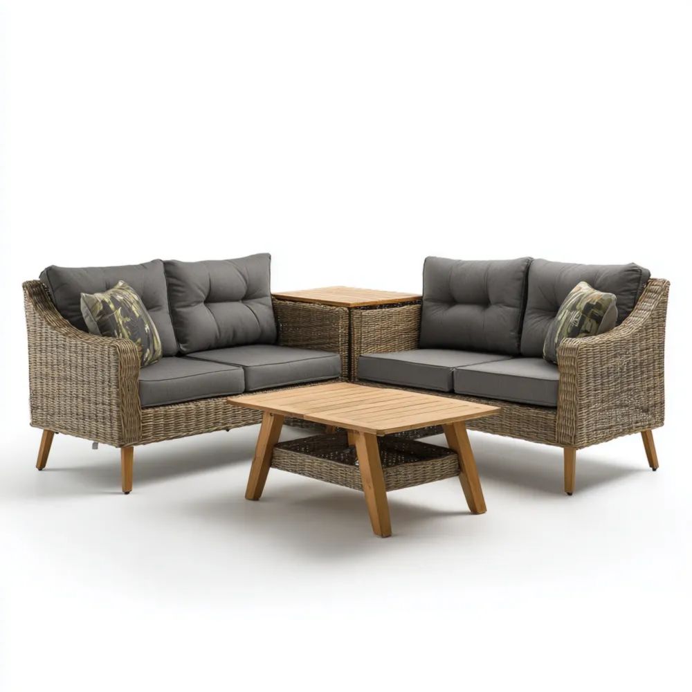 Set di divani da esterno in Rattan 75x70x72 cm, Tavolino 60x60x35 cm - Grigio - Design Moderno-Relaxlano