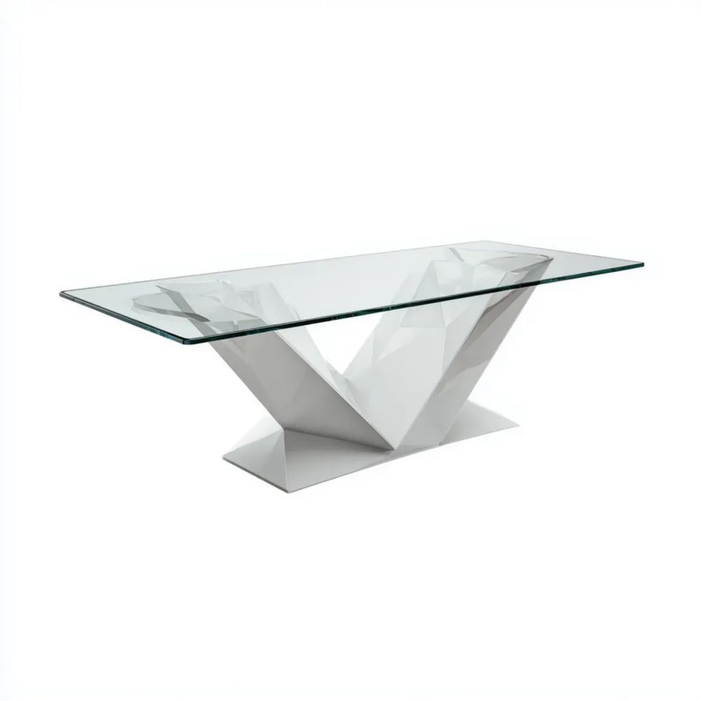 Tavolo da pranzo 200x100x75 cm Vetro e Metallo - Bianco - Design Contemporaneo-Relaxlano