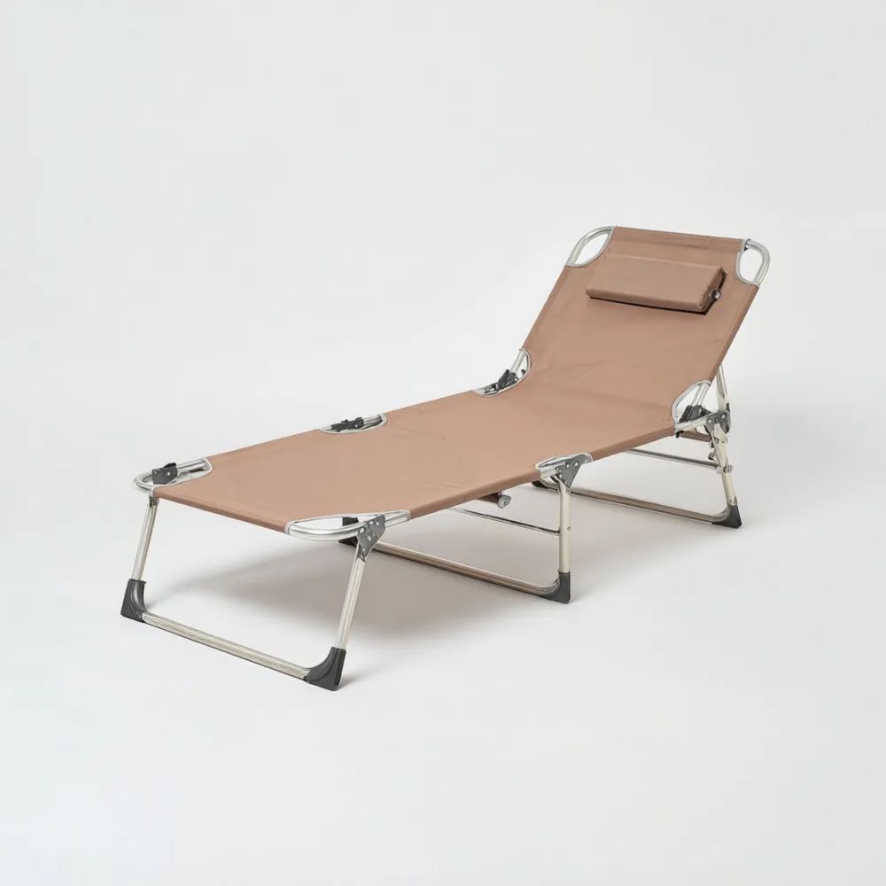 Lettino prendisole pieghevole in alluminio 190x60x35 cm - Marrone-Relaxlano