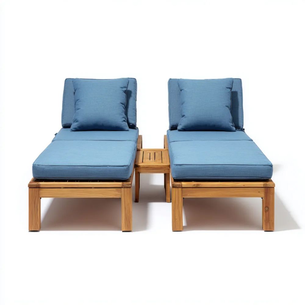 Lettino prendisole in legno con cuscini Blu – 200x70x35 cm – Design moderno-Relaxlano