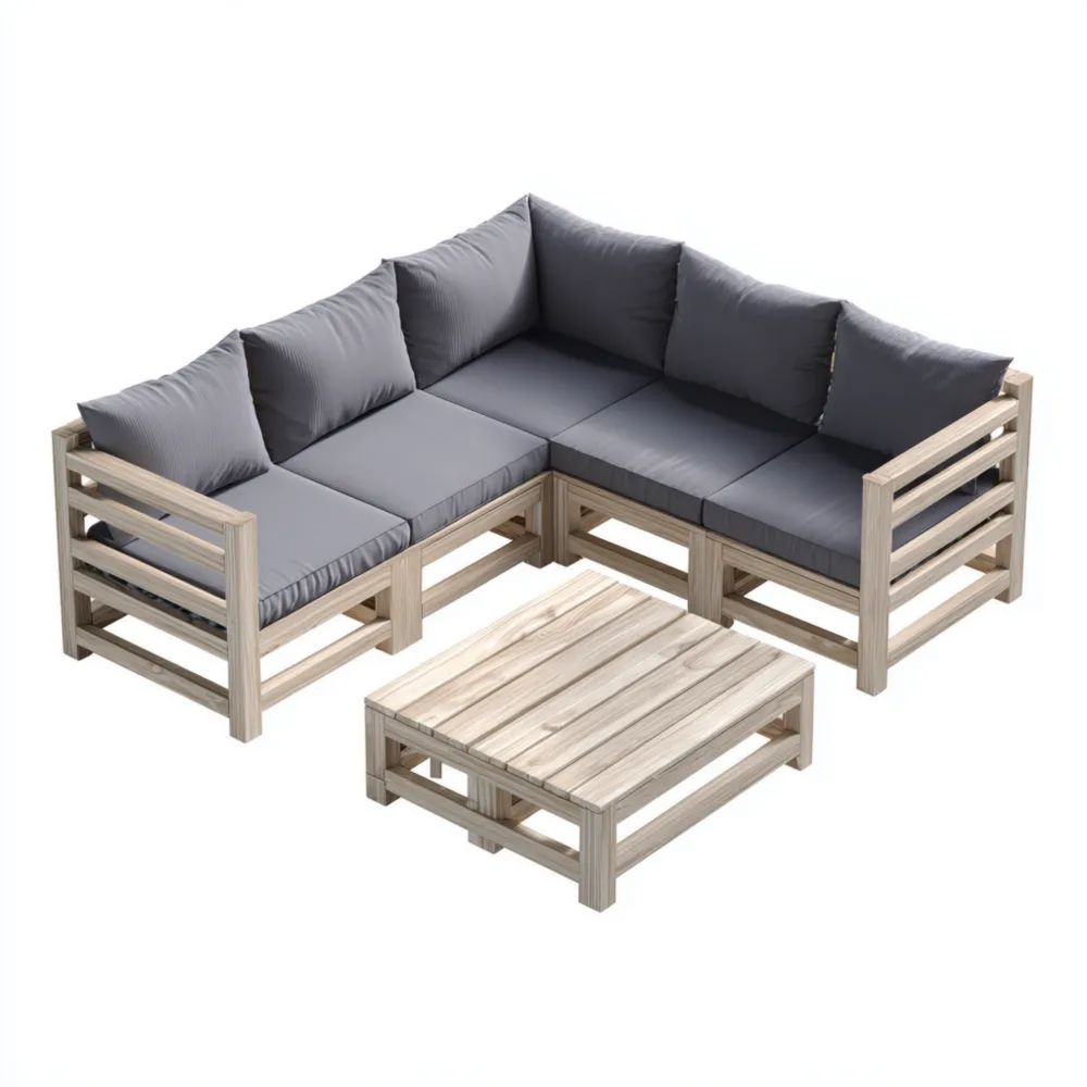 Set di divani da esterno in legno di pino 200x200x70 cm - Grigio - Design contemporaneo-Relaxlano