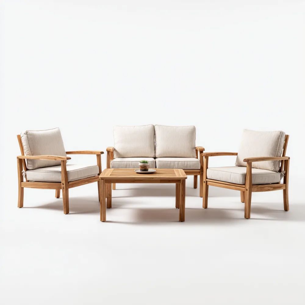 Set di divani da esterno in legno massello di acacia 76x80x85 cm Beige - Poltrone e Divano con cuscini-Relaxlano