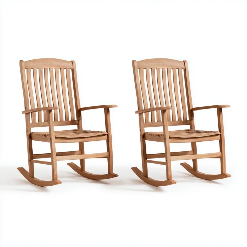 Set di 2 Sedie a Dondolo in Legno Massello 90x60x105 cm - Design Classico-Relaxlano