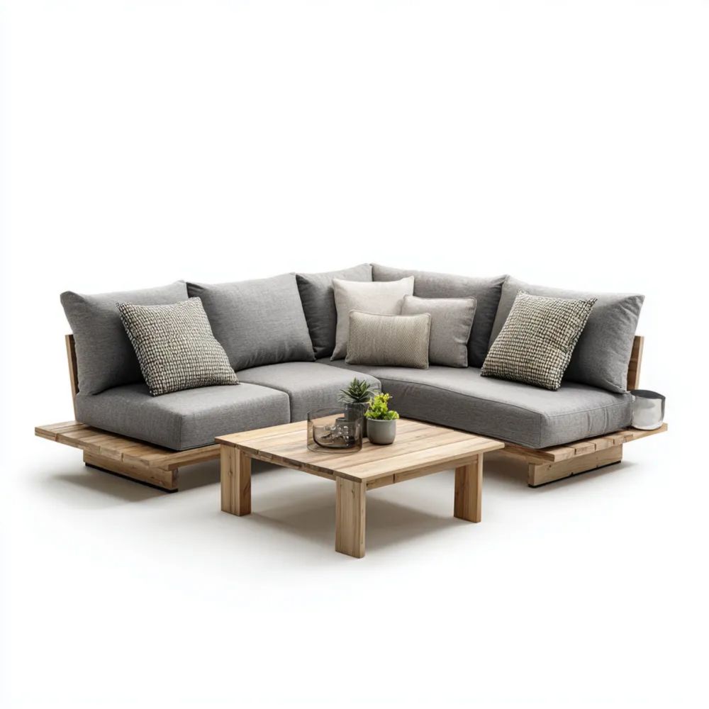 Set di Divani da Esterno in Legno 250x90x40 cm – Grigio – Design Moderno-Relaxlano