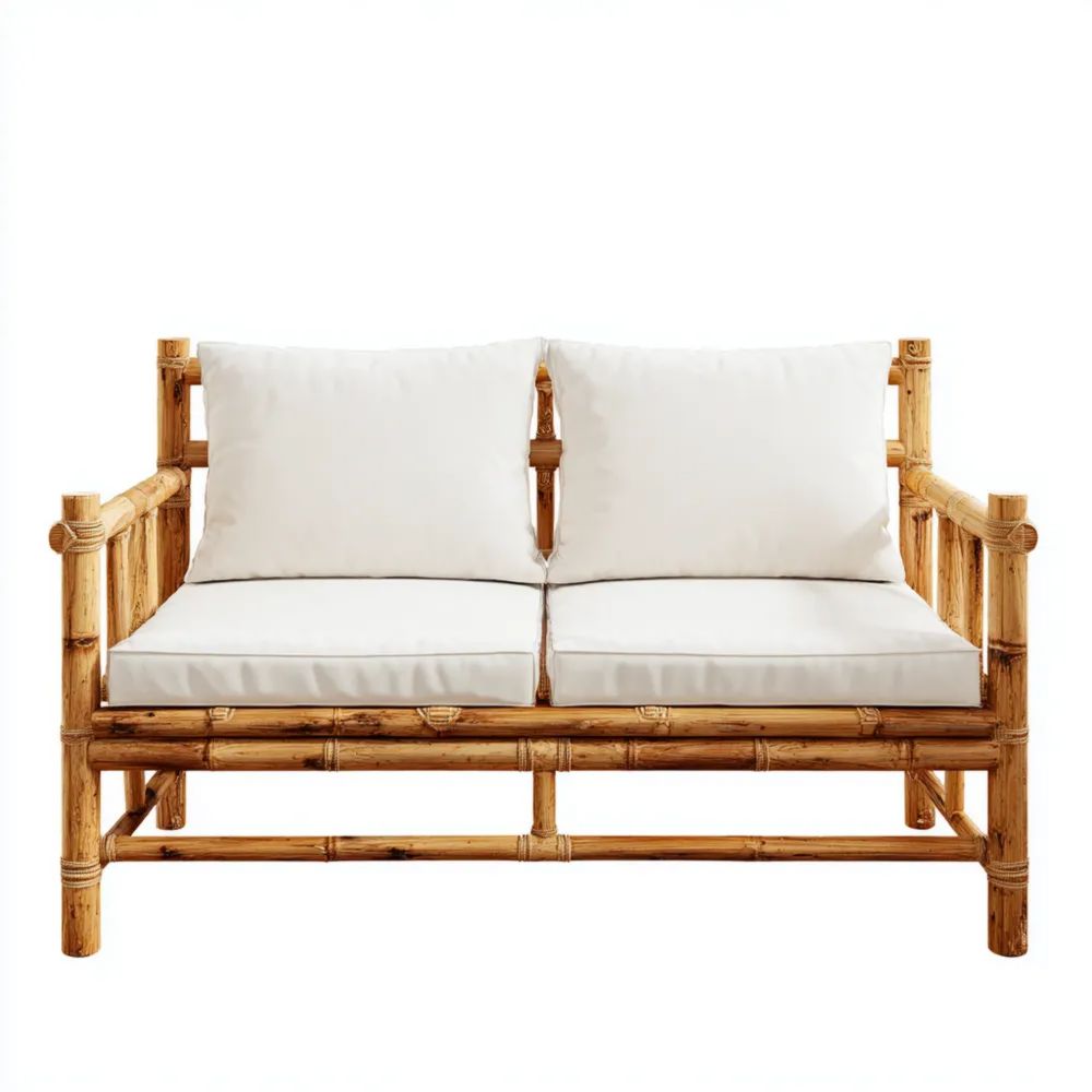 Divano a due posti in bambù 120x65x75 cm per esterno con cuscini Bianchi - Design Naturale-Relaxlano