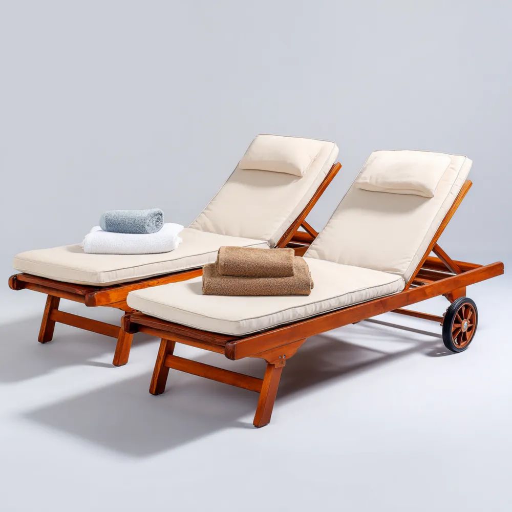 Lettini prendisole in legno 200x65x35 cm con cuscini - Beige-Relaxlano