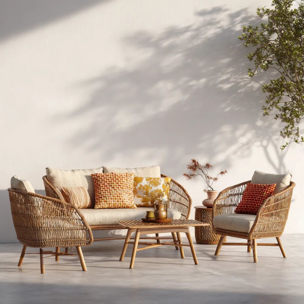 Set di divani da esterno in rattan naturale 180x75x85 cm - design contemporaneo-Relaxlano