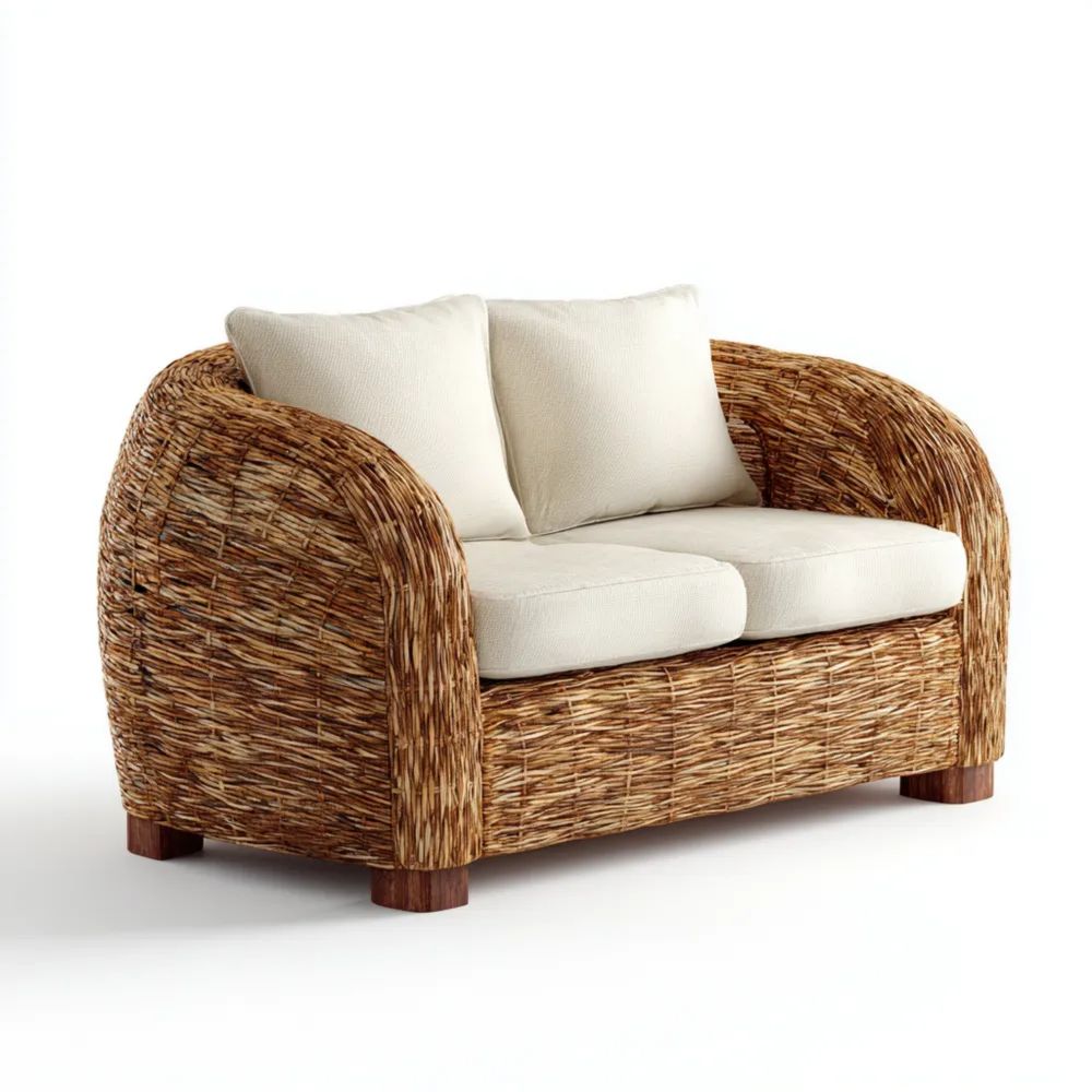 Divano a due posti da esterno in vimini - 140x80x85 cm - Naturale/Bianco-Relaxlano