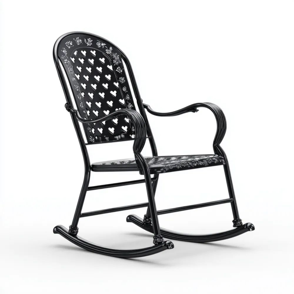 Sedia a dondolo da esterno in metallo Nero – 60x90x110 cm Design classico-Relaxlano