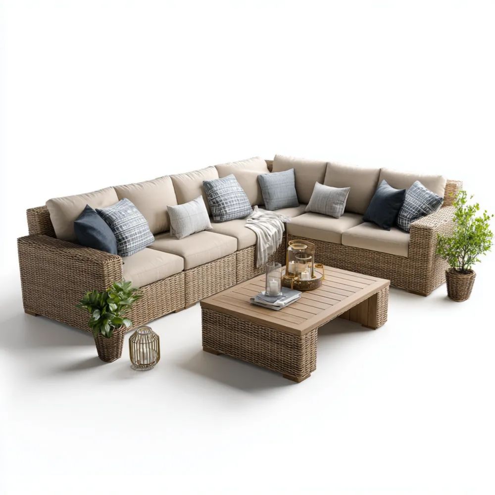 Set di divani da esterno in rattan con cuscini Beige – Design moderno 250x180x75 cm-Relaxlano