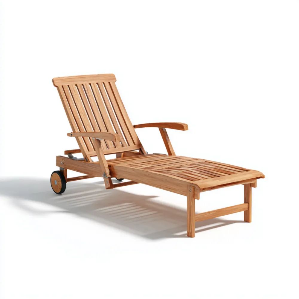 Lettino prendisole in legno massello regolabile - 200x65x35 cm - Colore Naturale-Relaxlano