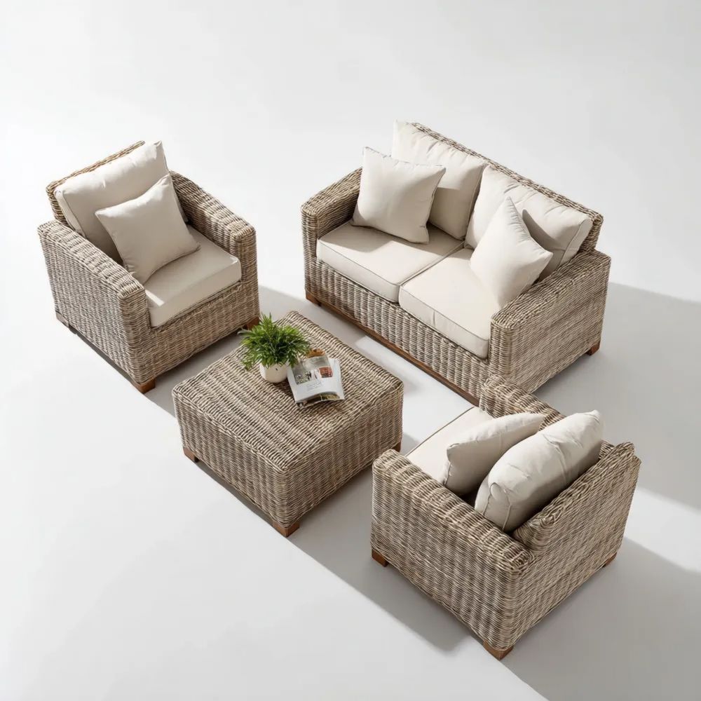 Set di divani da esterno in rattan 140x70x85 cm - Beige - Design moderno-Relaxlano
