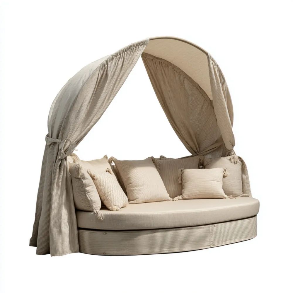 Divano letto rotondo da esterno 173x190x100 cm - Beige - Design moderno con baldacchino
